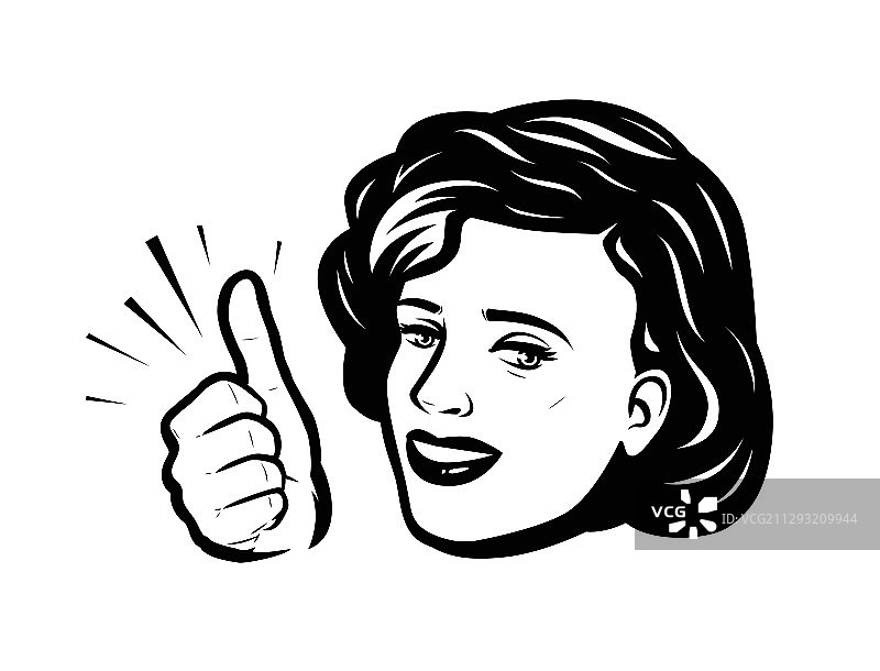 竖起大拇指的漂亮女孩或年轻女人图片素材