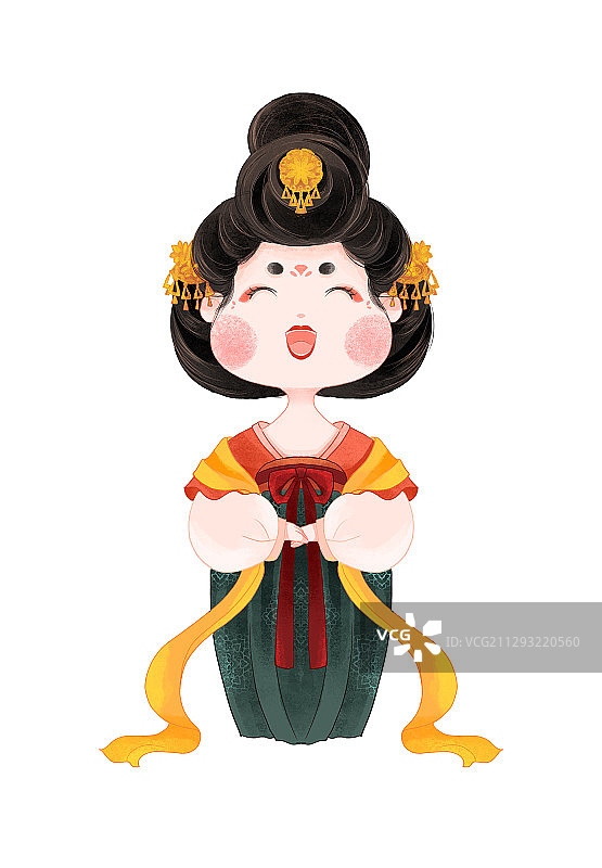 古风唐朝微笑胖美人宫女侍女手绘插画2图片素材