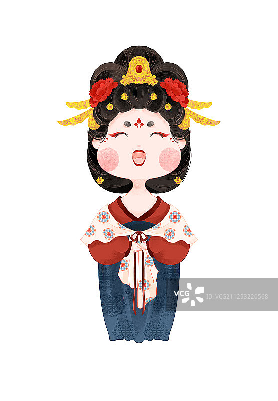 古风唐朝微笑胖美人宫女侍女手绘插画图片素材