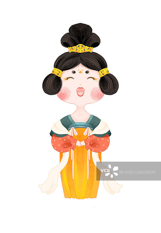 古风唐朝微笑胖美人宫女侍女手绘插画图片素材
