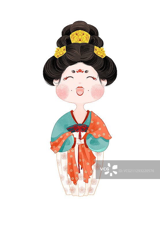 古风唐朝微笑胖美人宫女侍女手绘插画图片素材
