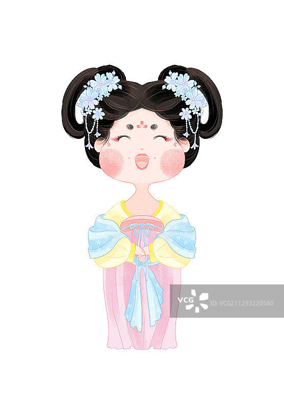 古风唐朝微笑胖美人宫女侍女手绘插画图片素材
