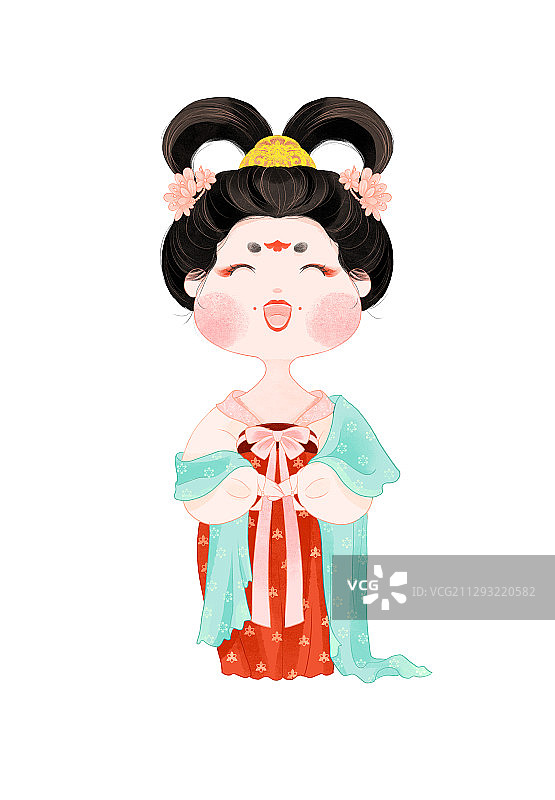 古风唐朝微笑胖美人宫女侍女手绘插画图片素材