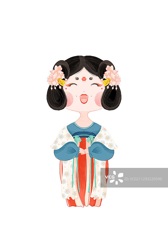 古风唐朝微笑胖美人宫女侍女手绘插画图片素材