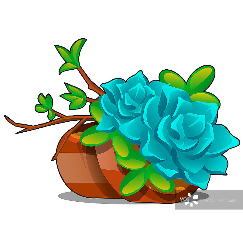 树枝装饰的泥塑花盆图片素材