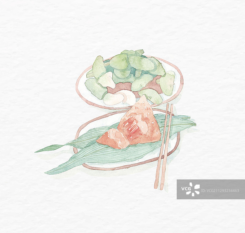 水彩插画粽子南湖菱肉粽装盘免扣素材装饰图案图片素材