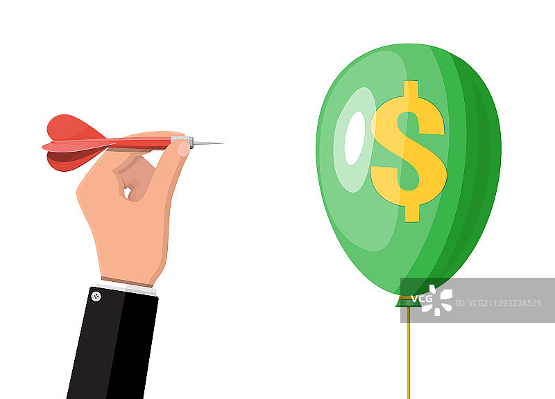 手持飞镖射击带有美元符号的气球图片素材
