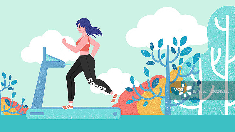 在跑步机上运动健身减脂的女孩图片素材