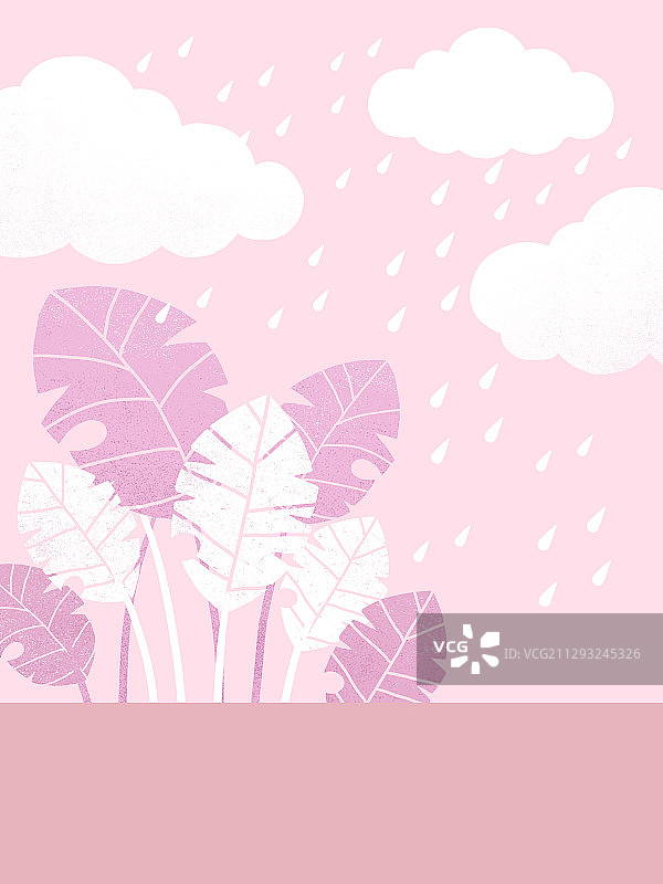 粉色热带植物和下雨的云图片素材