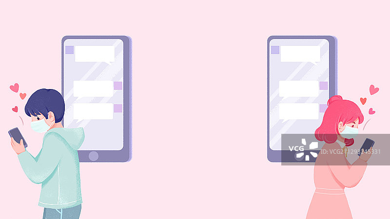 戴口罩拿手机发信息的情侣图片素材