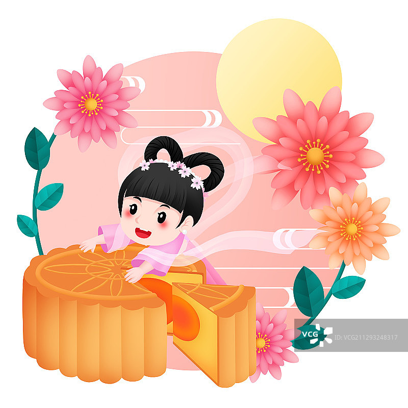 中秋节月饼菊花和嫦娥图片素材