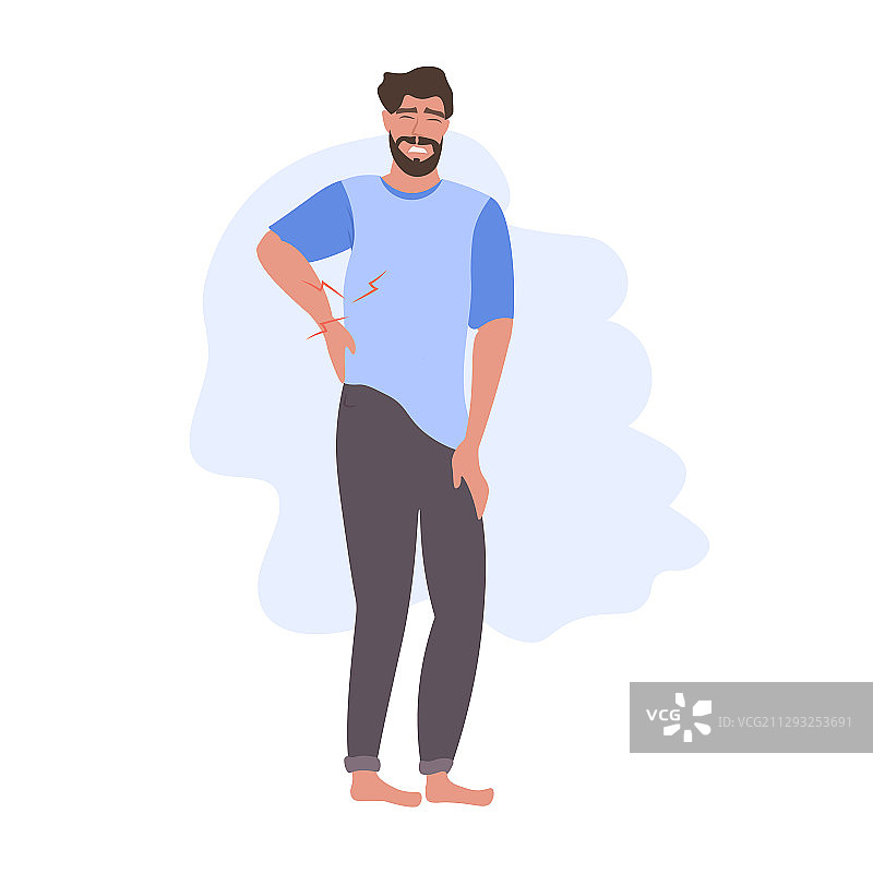男子背痛问题扁平风格插画图片素材