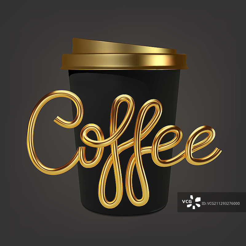 纸质咖啡杯和金色文字图片素材