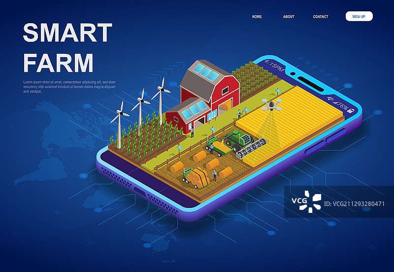 数字设备上的彩色智能农场图片素材