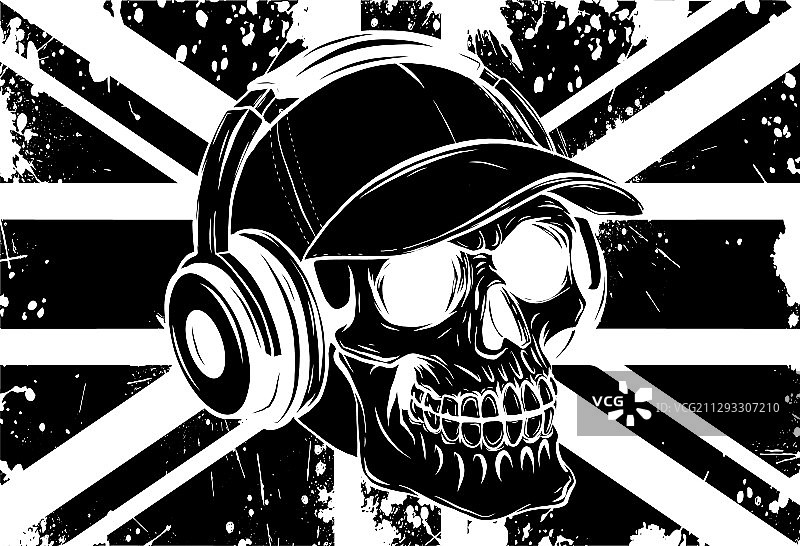 戴着耳机听音乐的骷髅绘画图片素材