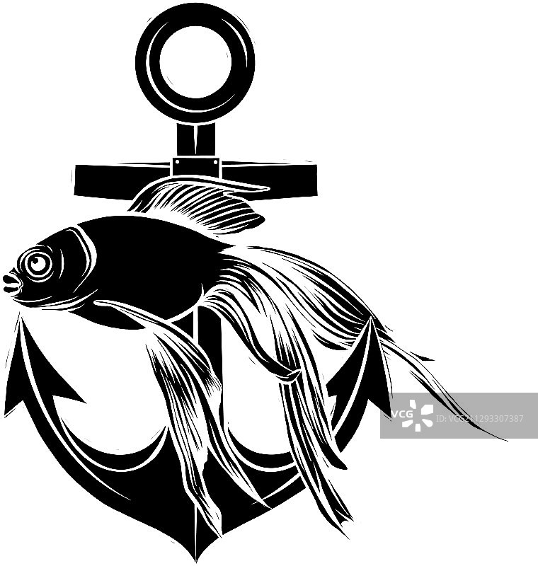 锚和鱼的绘画图片素材