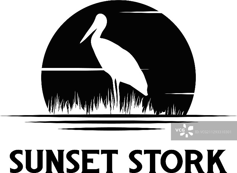 日落背景下的鹳鸟轮廓Logo图片素材