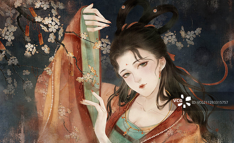 美人祈福 中秋元宵中国风古风水墨水彩插图插画图片素材