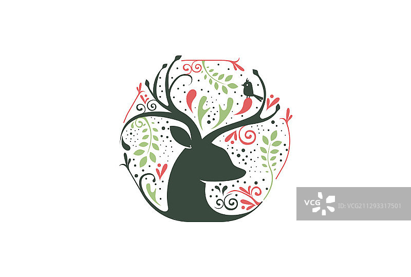 麋鹿森林 清新LOGO设计 花店品牌设计 美丽的花图形图片素材