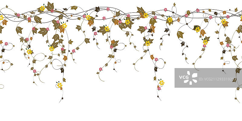 秋叶与花枝重复图案图片素材