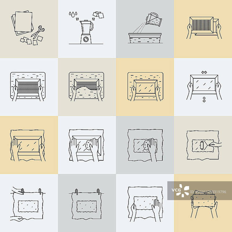 手工造纸工艺图标集图片素材
