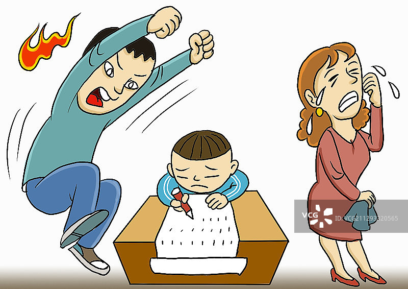 插画：08辅导孩子作业如演戏图片素材