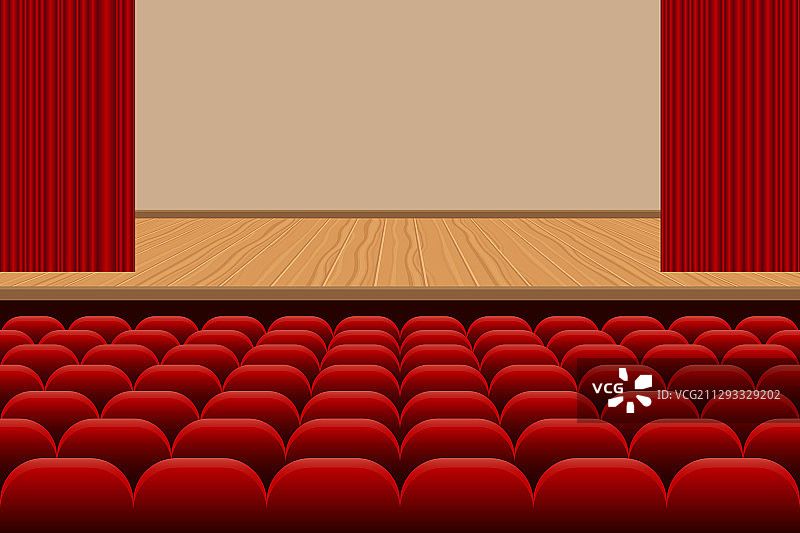 剧院大厅红色座椅木质舞台图片素材