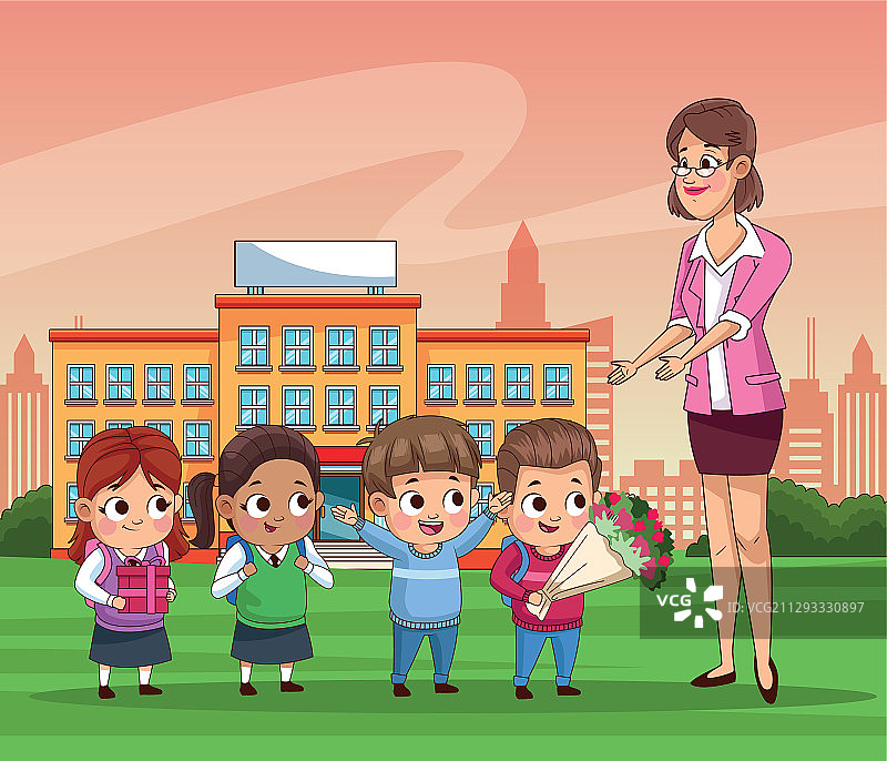 户外学校的小学生群体图片素材