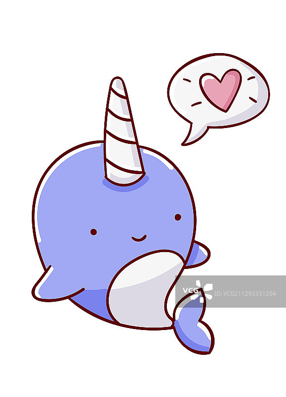 手绘蓝色独角鲸图片素材