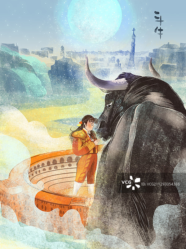 牛年系列11-斗牛（有字）图片素材