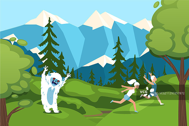 男人和女人逃离大脚怪角色图片素材