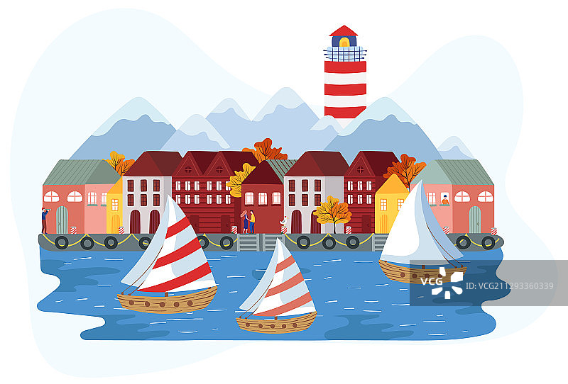 斯堪的纳维亚海边小镇附近的帆船图片素材