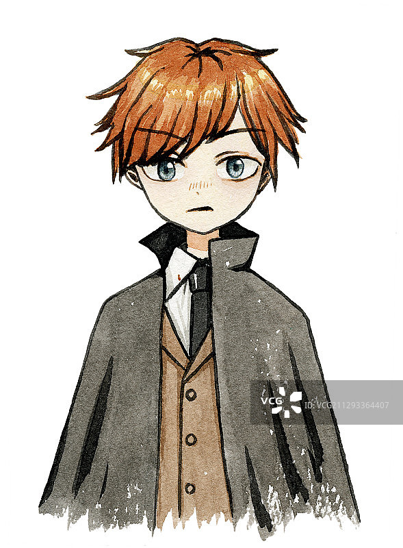 穿着披风的少年 水彩手绘卡通头像图片素材