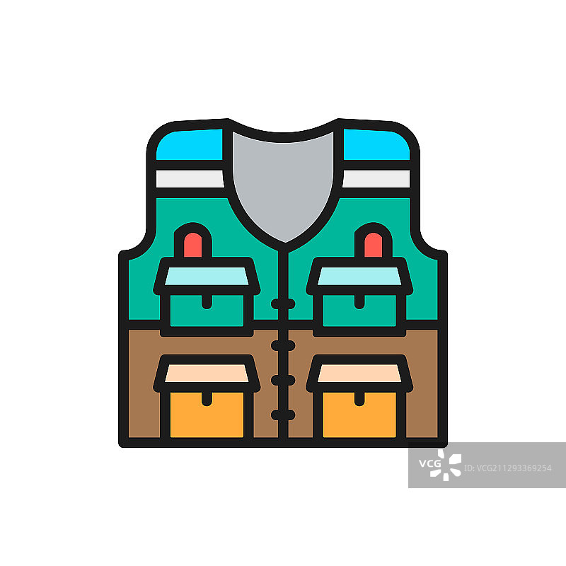 带口袋的钓鱼背心夹克平颜色线图片素材