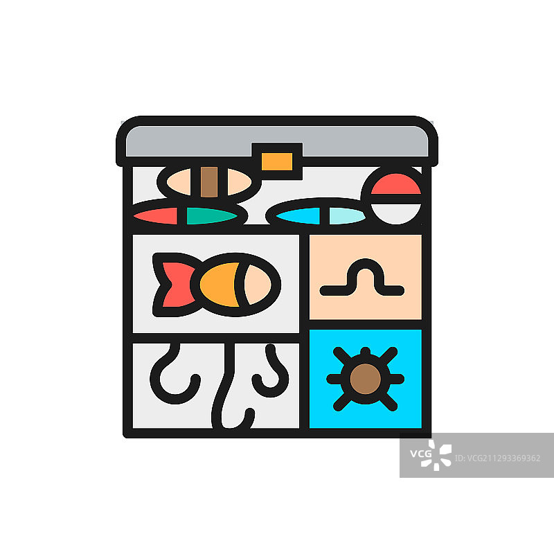 渔具箱鱼钩饵料扁平风格线条图片素材