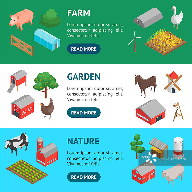 3D农场乡村概念横幅图片素材