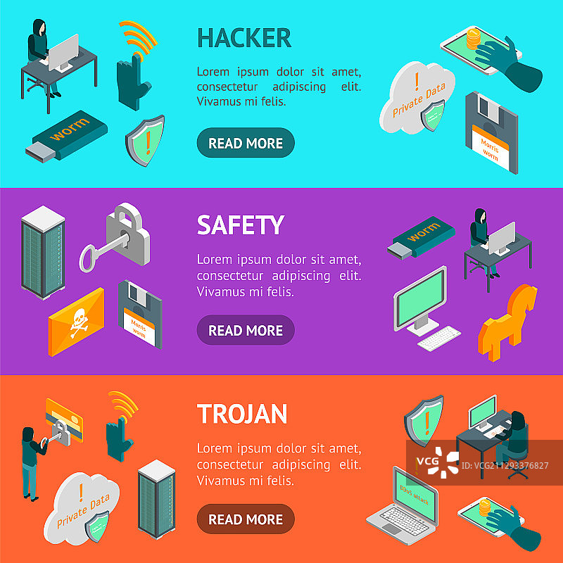 黑客攻击概念横幅3D图图片素材