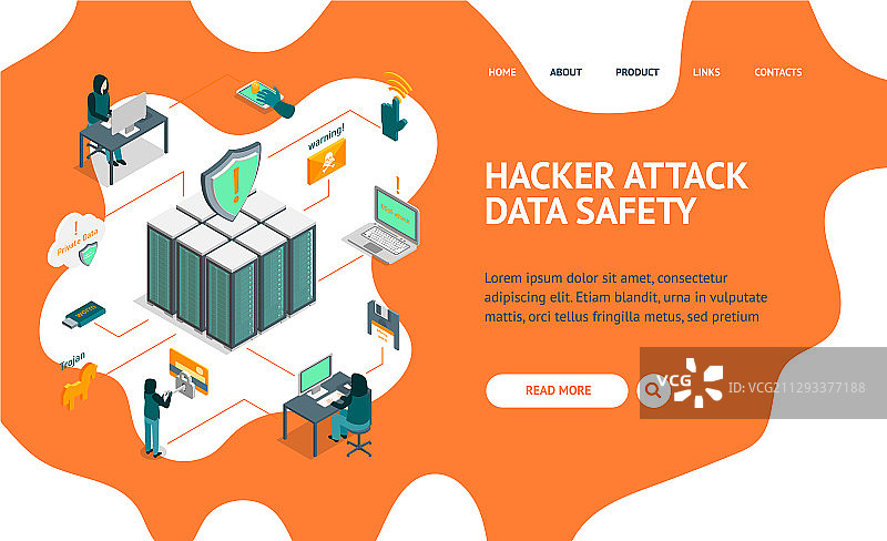 黑客攻击概念落地网页3D图片素材