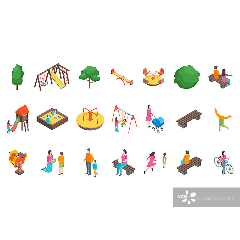 儿童公园概念图标2.5D等距视图图片素材