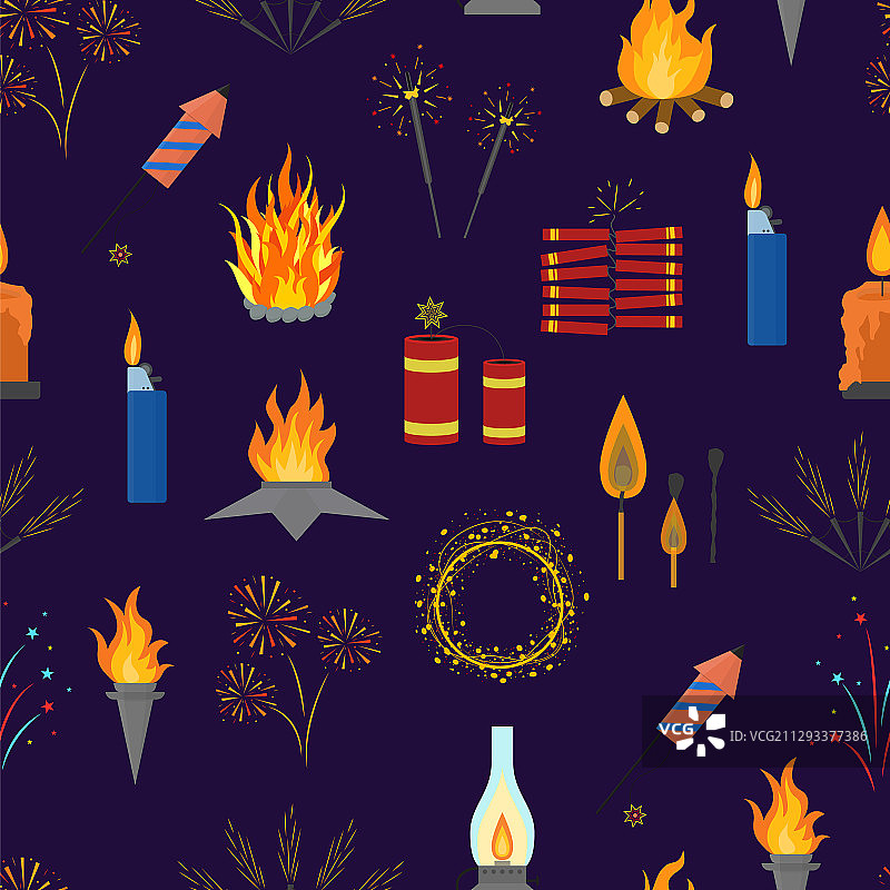 卡通灯光和火焰标志无缝图案图片素材