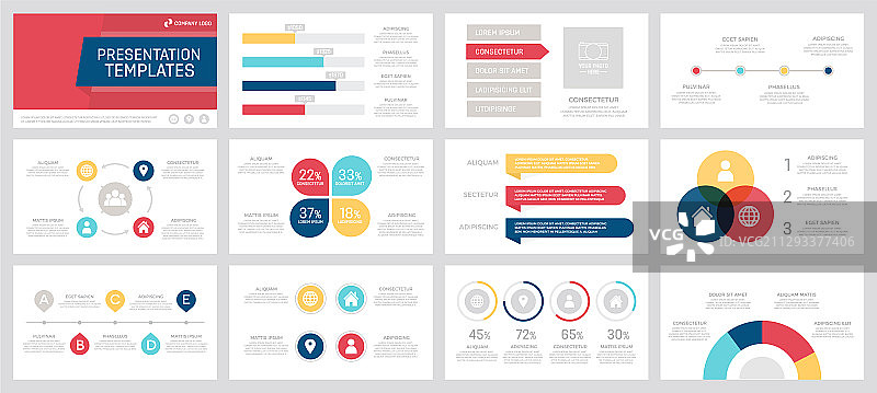 绿松石、深蓝色、红色和黄色套装图片素材