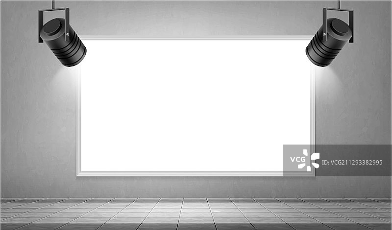 博物馆里的空白画框和聚光灯图片素材