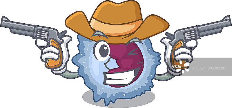 打扮成牛仔的单核细胞，手持枪支图片素材
