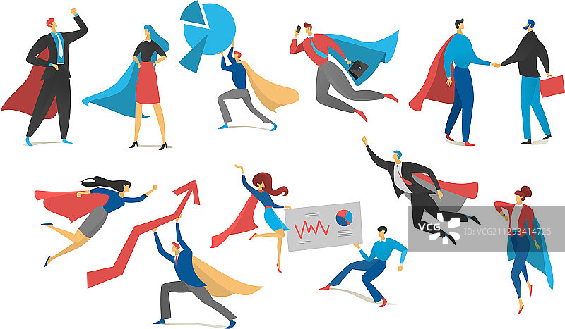 卡通彩色超级英雄动作图标集图片素材