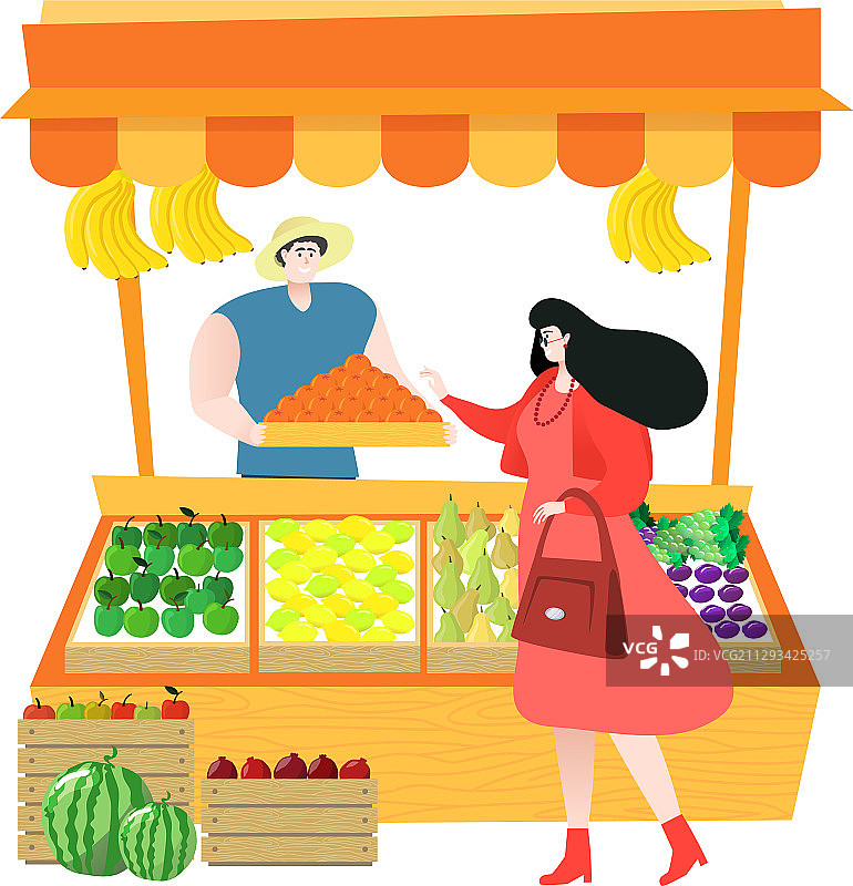 当地农贸市场水果店和水果摊主图片素材
