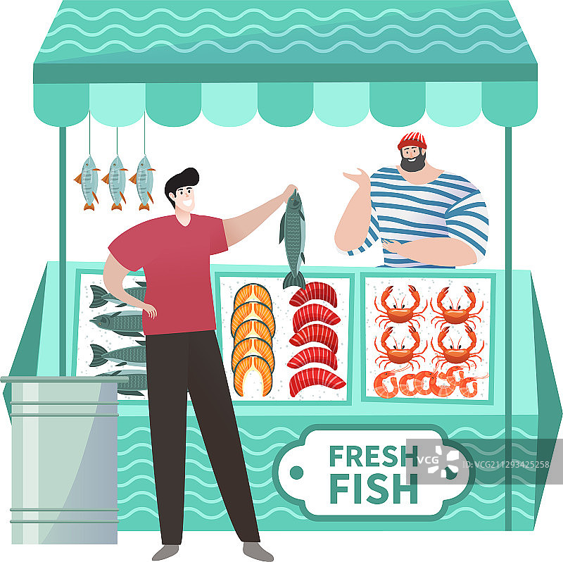 买家在新鲜海鱼店购买新鲜产品图片素材