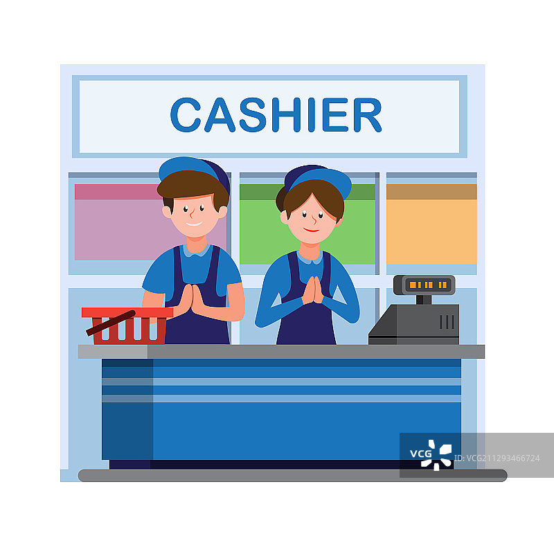 穿着制服在收银台工作的男人和女人图片素材