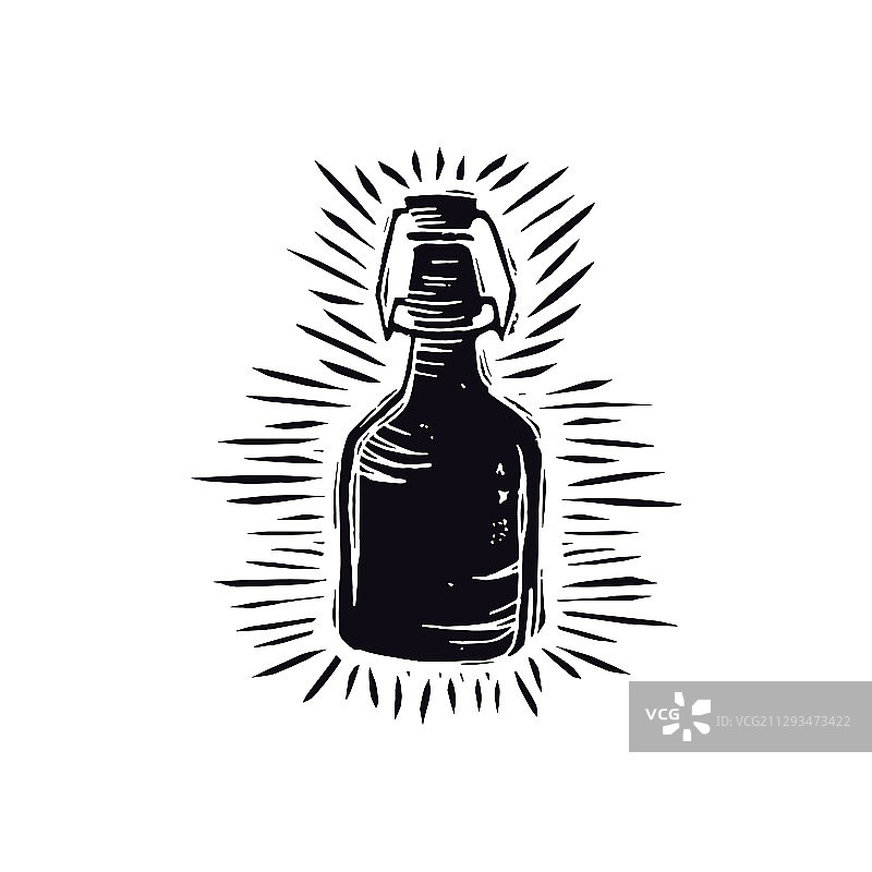 亚麻版画风格的精酿啤酒瓶图片素材
