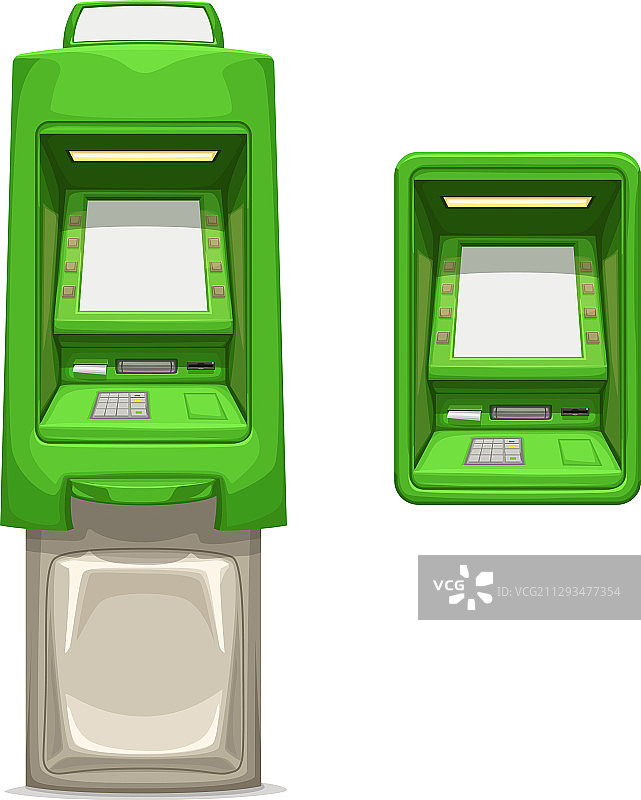 白色背景上的一组绿色自动取款机图片素材