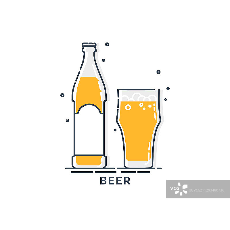 扁平风格啤酒瓶玻璃杯线条艺术图片素材